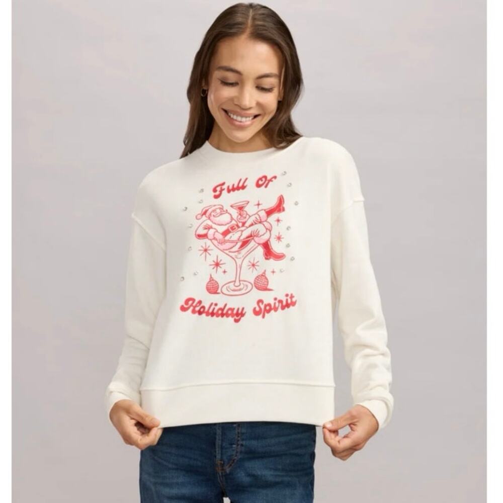 NEW Tipsy Elves Full of Holiday Spirit Rhinestone Sweatshirt Festive Party MED